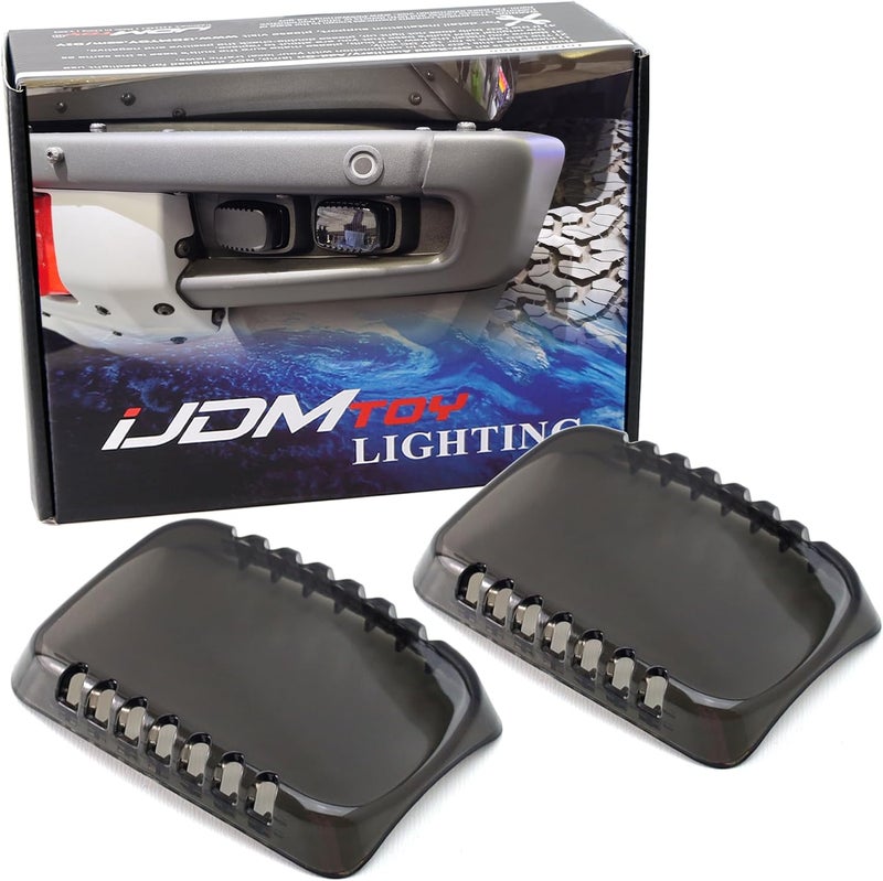iJDMTOY 2pc Smoked Dark Tinted Colored LED Pod Fog Light Shield Cover Lenses, Compatible With Ford 2021-up F-150 Raptor, 2022-up Bronco Raptor - Image 1