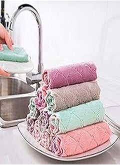 Hand Towel Reusable Cleaning Cloths Duster Cloth Cleaning Dish Towels Scrubbing Dish Cloths Kitchen Scrubber Washing Dishes Scrub Super Absorbent Fiber Bowl Towel-5psc