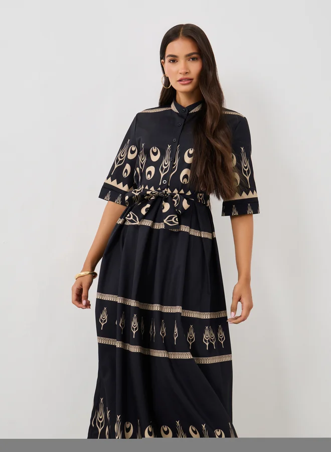 Styli Printed Tiered Dress