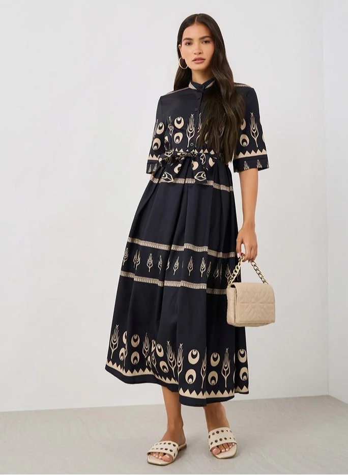 Styli Printed Tiered Dress