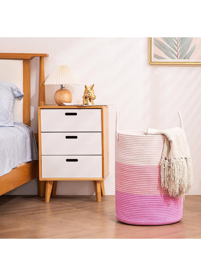 BRISHTl Brishtl Woven Rope Laundry Hamper Basket Baby Nursery Hamper For Blanket Storage Clothes Hamper For Laundry In BedroomHall Small 41L 14X14X16Pink  - Image 2
