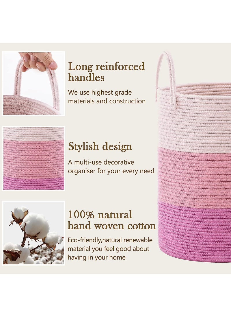 BRISHTl Brishtl Woven Rope Laundry Hamper Basket Baby Nursery Hamper For Blanket Storage Clothes Hamper For Laundry In BedroomHall Small 41L 14X14X16Pink  - Image 3