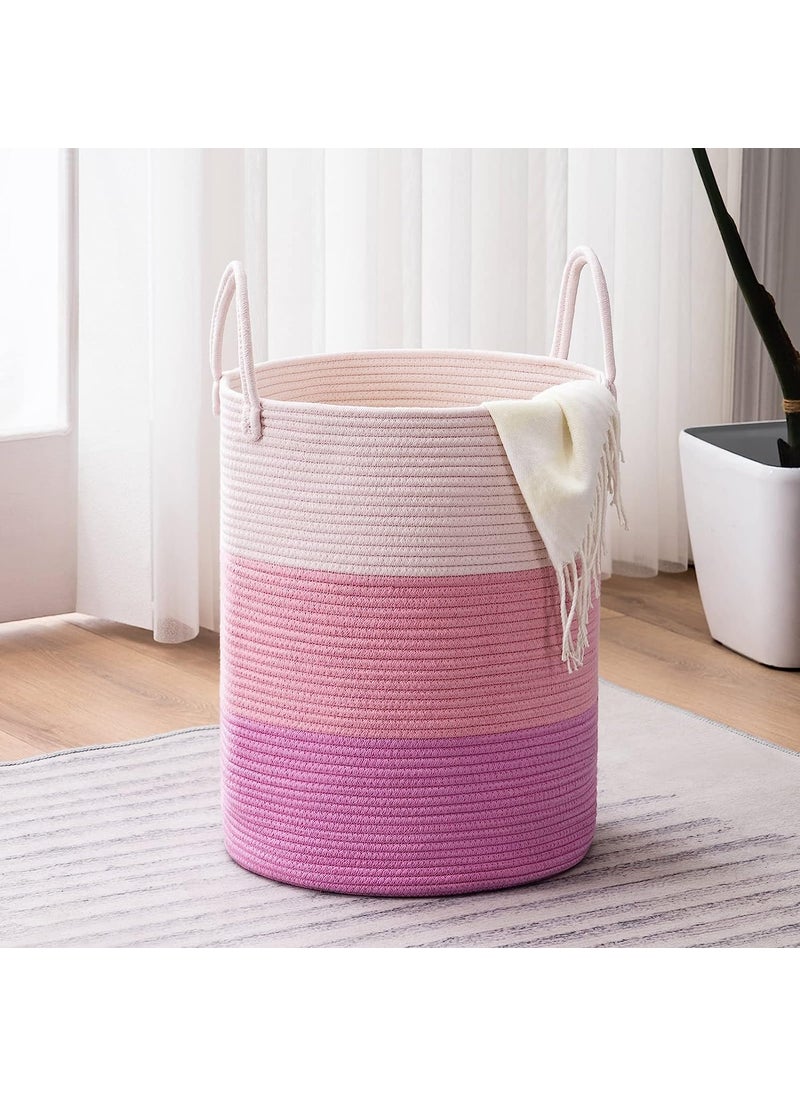 BRISHTl Brishtl Woven Rope Laundry Hamper Basket Baby Nursery Hamper For Blanket Storage Clothes Hamper For Laundry In BedroomHall Small 41L 14X14X16Pink  - Image 1