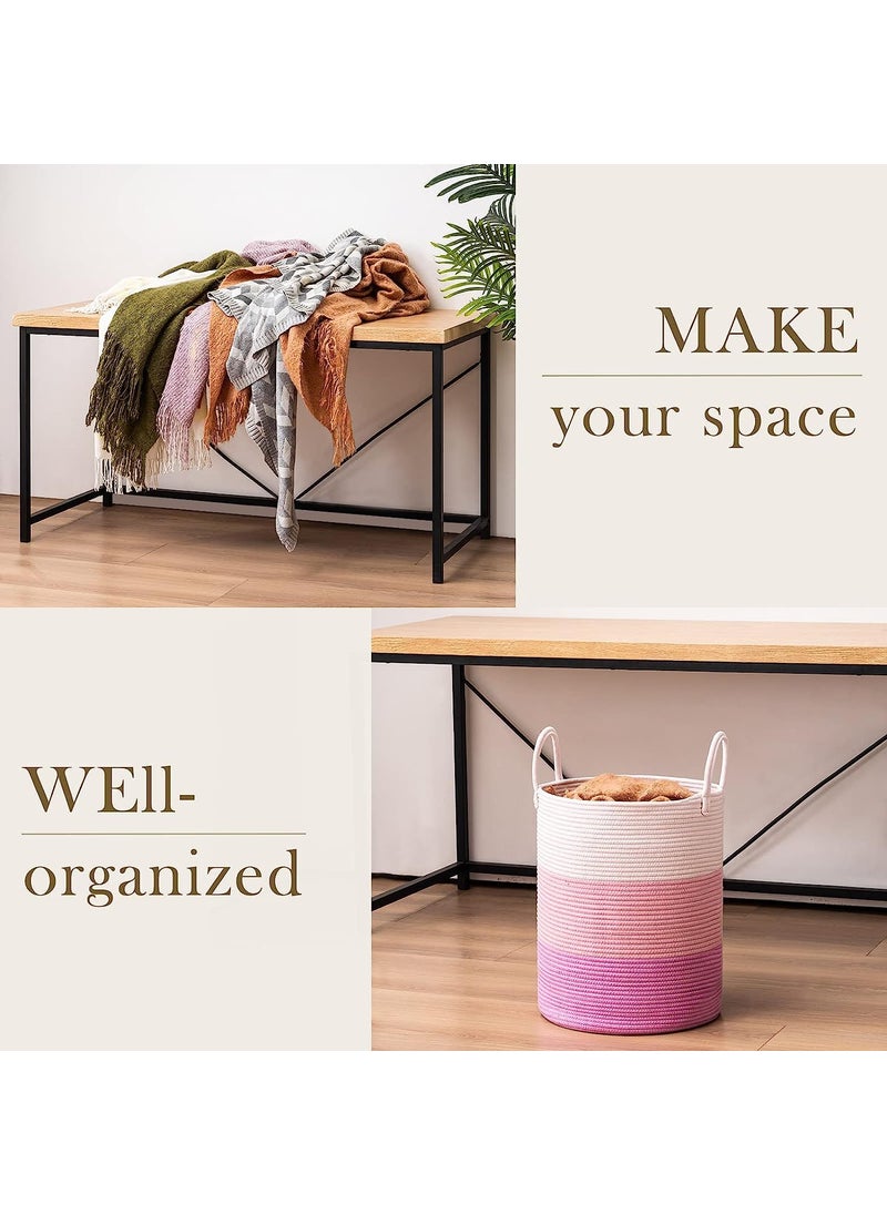 BRISHTl Brishtl Woven Rope Laundry Hamper Basket Baby Nursery Hamper For Blanket Storage Clothes Hamper For Laundry In BedroomHall Small 41L 14X14X16Pink  - Image 4