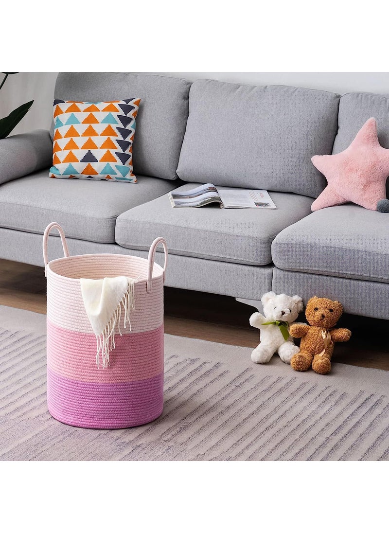 BRISHTl Brishtl Woven Rope Laundry Hamper Basket Baby Nursery Hamper For Blanket Storage Clothes Hamper For Laundry In BedroomHall Small 41L 14X14X16Pink  - Image 5