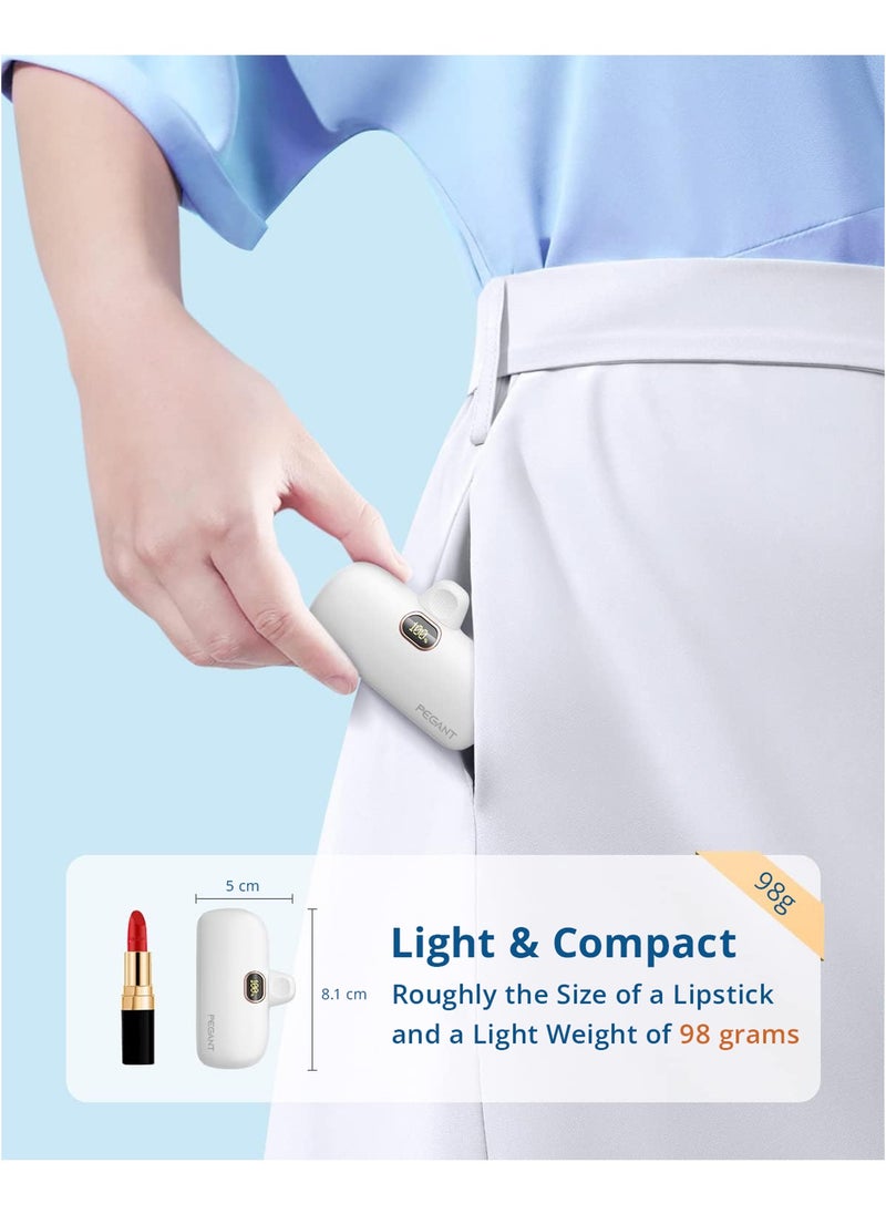 PEGANT - 5000mAh Mini Power Bank 20W USB C with PD3.0 & QC3.0 Fast Charging, Compact and Portable Charger Small Type C External Powerbank Battery, Compatible with Android Smartphones, Tablets (White) - Image 1