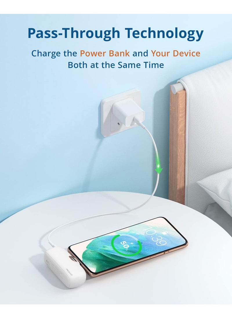 PEGANT - 5000mAh Mini Power Bank 20W USB C with PD3.0 & QC3.0 Fast Charging, Compact and Portable Charger Small Type C External Powerbank Battery, Compatible with Android Smartphones, Tablets (White) - Image 1