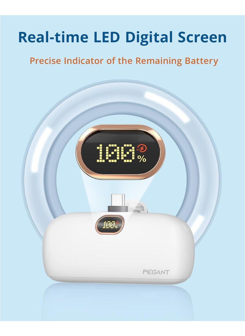 PEGANT - 5000mAh Mini Power Bank 20W USB C with PD3.0 & QC3.0 Fast Charging, Compact and Portable Charger Small Type C External Powerbank Battery, Compatible with Android Smartphones, Tablets (White) - Image 1