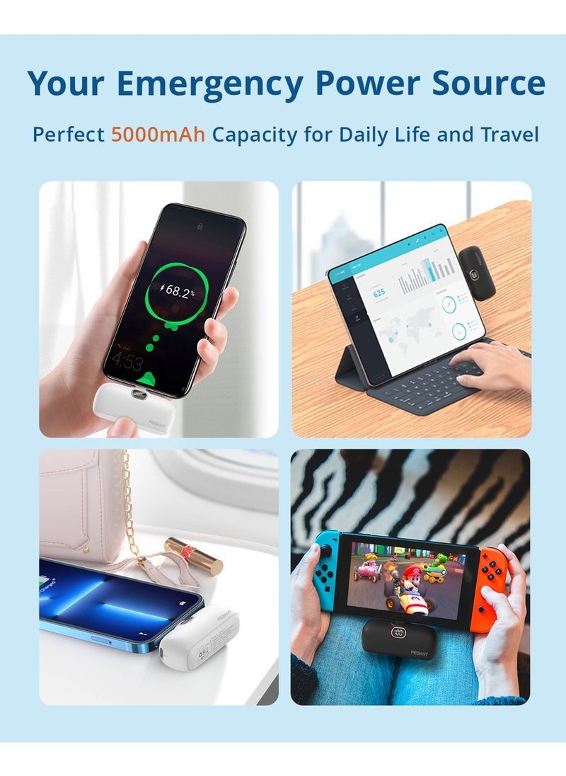 PEGANT - 5000mAh Mini Power Bank 20W USB C with PD3.0 & QC3.0 Fast Charging, Compact and Portable Charger Small Type C External Powerbank Battery, Compatible with Android Smartphones, Tablets (White) - Image 1