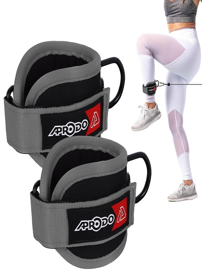 APRODO Neoprene Ankle Cuff Gym Straps, Stainless Steel D Ring, for Men Women [Sold as Pair] Free Size (Grey) - Image 1