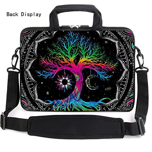 AMARY 13" 13.3" laptop sleeve chromebook case adjustable shoulder strap with handle accessory pocket (Colorful Tree) - Image 2