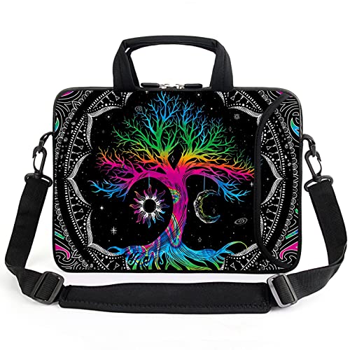 AMARY 13" 13.3" laptop sleeve chromebook case adjustable shoulder strap with handle accessory pocket (Colorful Tree) - Image 1