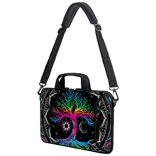 AMARY 13" 13.3" laptop sleeve chromebook case adjustable shoulder strap with handle accessory pocket (Colorful Tree) - Image 4