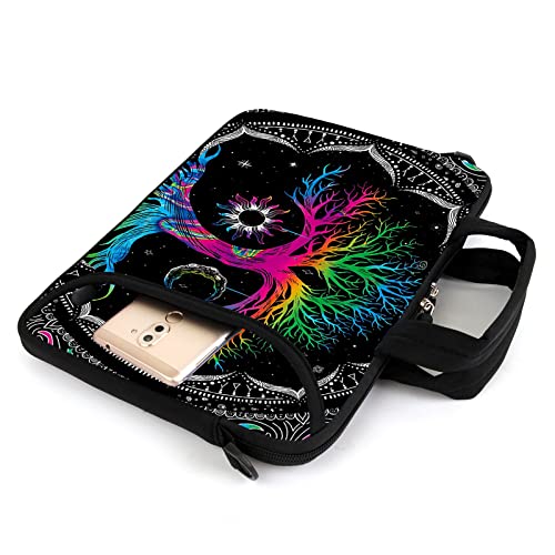 AMARY 13" 13.3" laptop sleeve chromebook case adjustable shoulder strap with handle accessory pocket (Colorful Tree) - Image 5