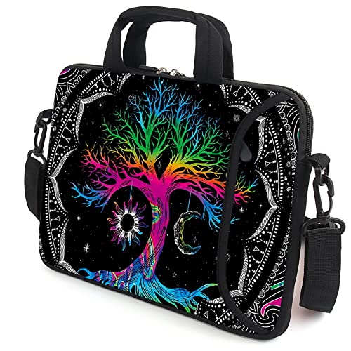 AMARY 13" 13.3" laptop sleeve chromebook case adjustable shoulder strap with handle accessory pocket (Colorful Tree) - Image 3
