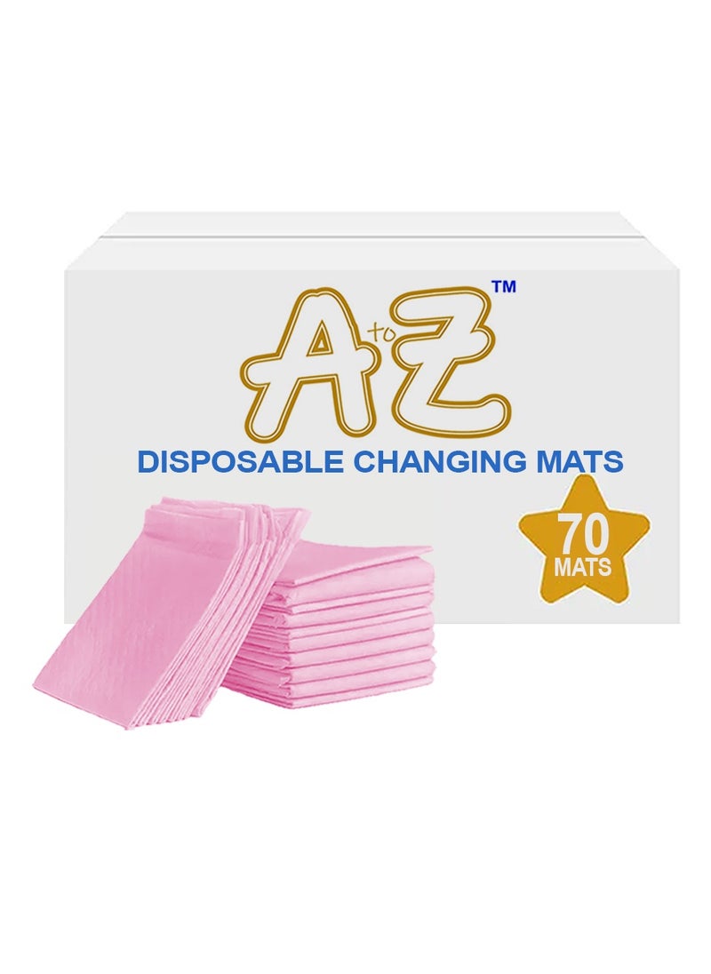 A TO Z A to Z - Disposable Changing Mat size (45cm x 60cm) Large- Premium Quality for Baby Soft Ultra Absorbent Waterproof - Large Pack of 70 - Pink  - Image 1