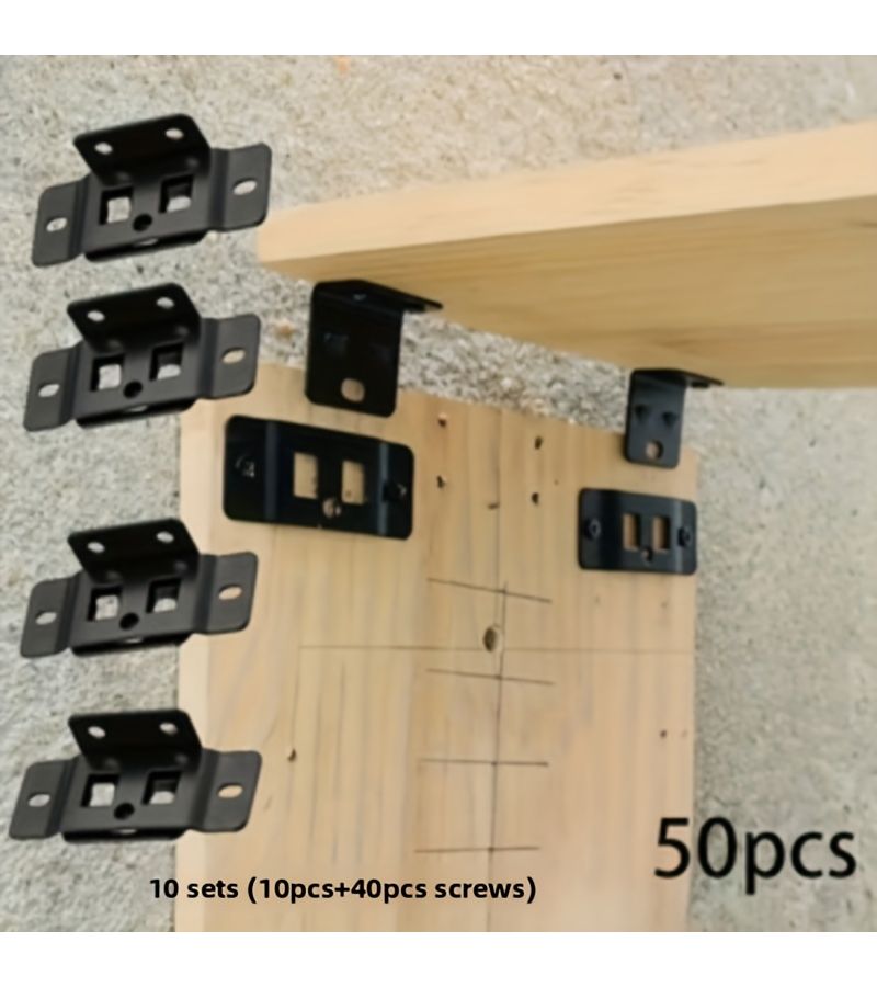 Black 90 Degree L Shaped Metal Bracket Heavy Duty Easy Install Screws - Image 1