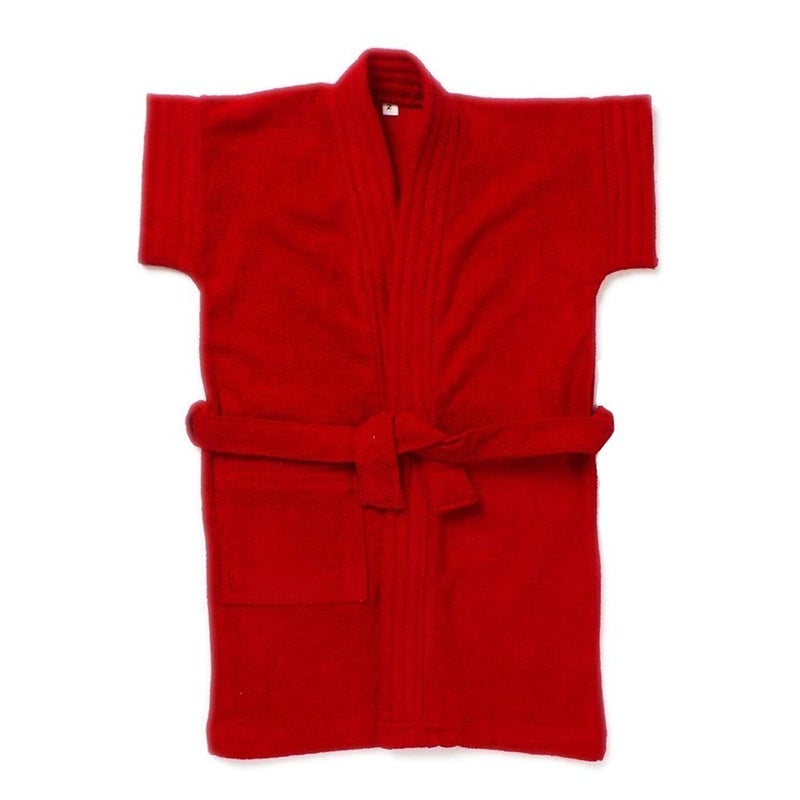 SAND DUNE Kids Baby Girls Bathrobe Terry Cotton Bathrobe Gown Half Sleeves Knee Length Pocket with Waist Belt Baby Girls Bathrobe 1 to 4 Years Age Red - Image 1