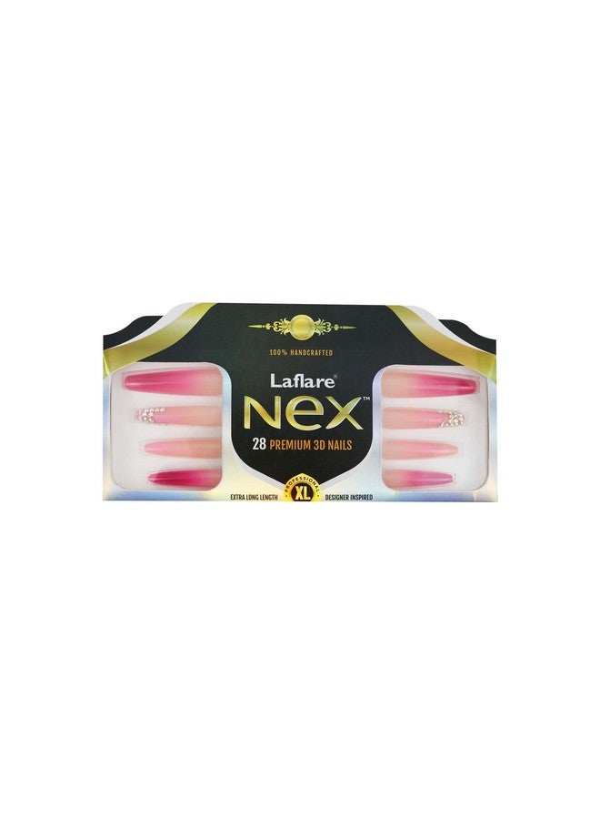 Laflare Nex 3D Nail, Handcrafted Xlong Length Acrylic Fake Press On Nails With Nail Glue, Manicure Stick, Mini File … (Xlong Coffin, Pink Gradient) - Image 1
