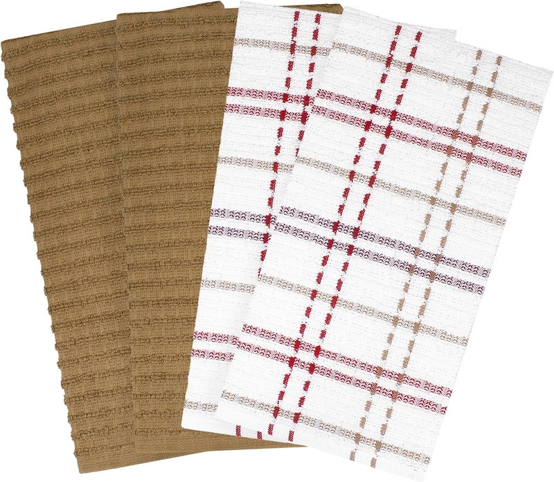 Ritz Royale Collection 100% Combed Terry Cotton, Highly Absorbent, Kitchen Dish Cloth Set, 13-3/4" x 12", 4-Pack, Solid & Checked, Mocha - Image 2