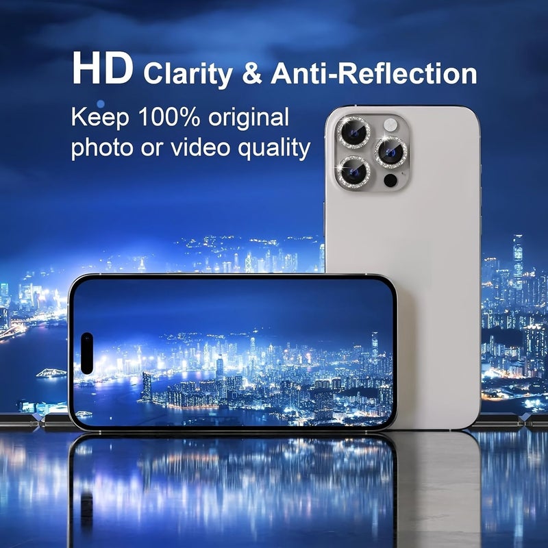 3 Pack Silvery Shiny Camera Lens Protector for iPhone 16 Pro Ultra Thin Tempered Glass Scratch Resistant Anti Fog Metal Cover Protection - Image 5