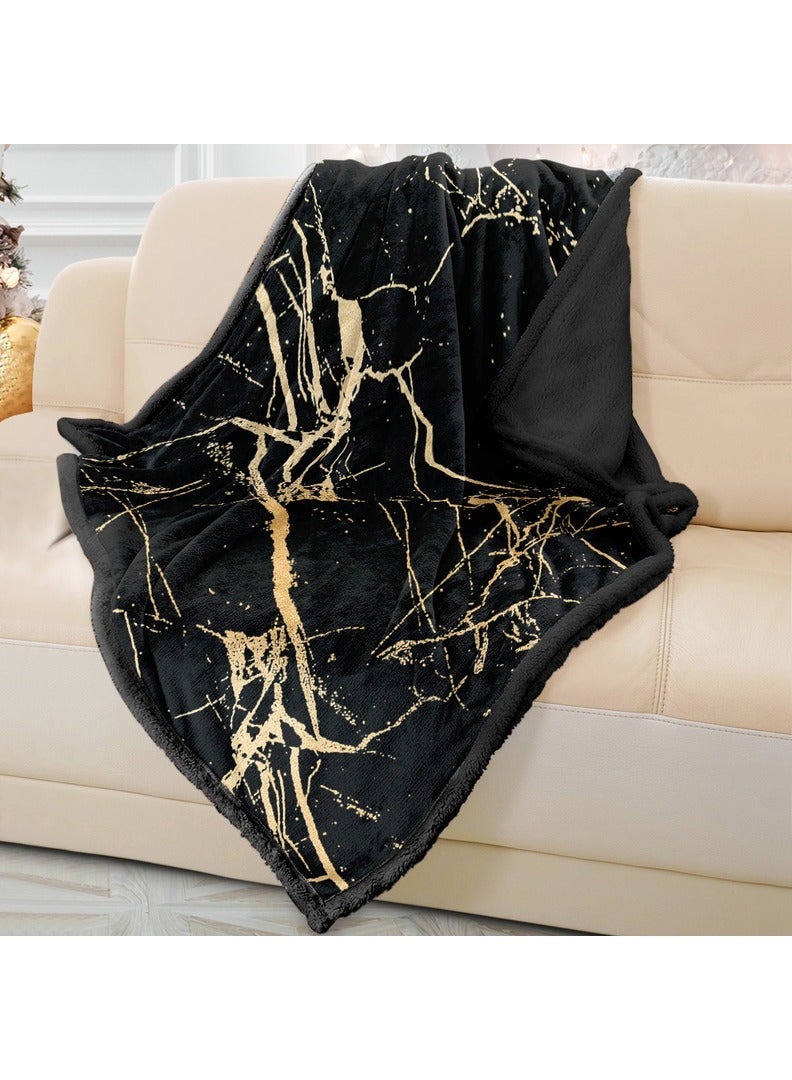 RIZARIES بطانية ناعمة للأريكة باللونين الأسود والذهبي