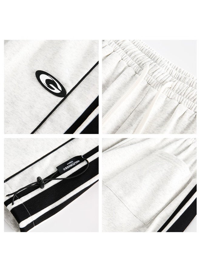 Golfcross Couple Side Color Collision Stripe Woven Belt Loose Straight-leg Floor-length Casual Pants White Xxxl - Image 5