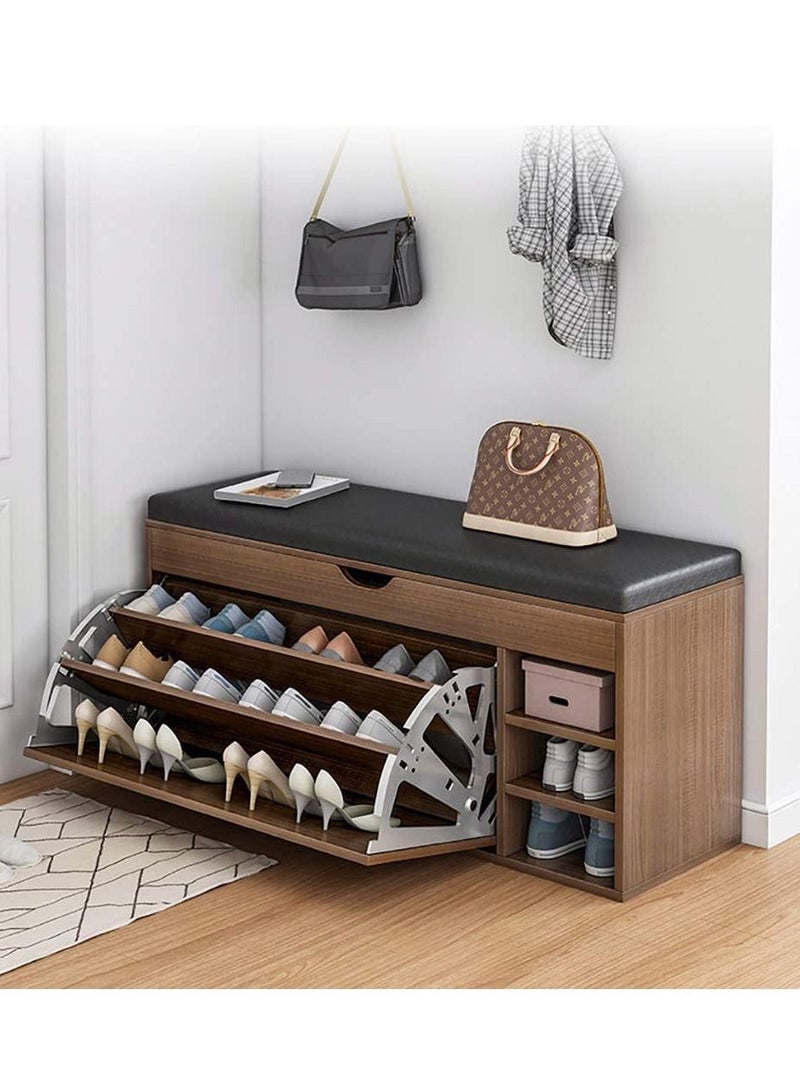 DubaiGallery Shoe Storage Bench, Household Entry Door Combined Shoes Cabinet, Space Saving Multi-functional Shoe Storage Rack, Shoe Bench with 3 Tier Adjustable Shelves (A-Black) - Image 2
