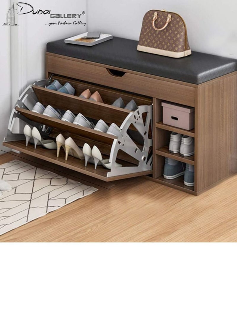 DubaiGallery Shoe Storage Bench, Household Entry Door Combined Shoes Cabinet, Space Saving Multi-functional Shoe Storage Rack, Shoe Bench with 3 Tier Adjustable Shelves (A-Black) - Image 1