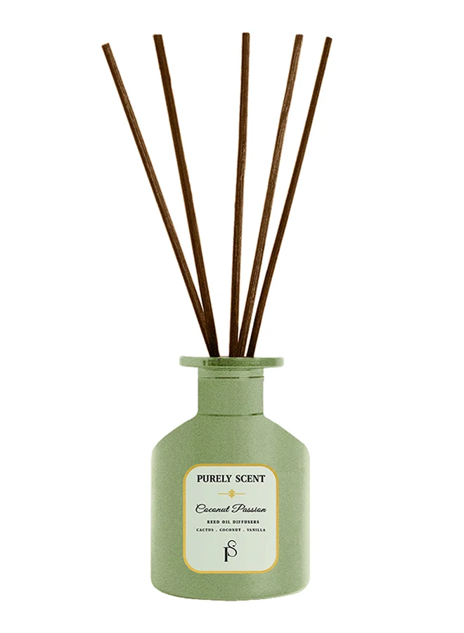 PURELY SCENT Coconut Passion Reed Diffuser – Large 200ML Scented Diffuser for Home – Long Lasting Tropical Fragrance with Essential Oils – Elegant Coconut Vanilla Oil Diffuser – Relaxing Aromatherapy Decor