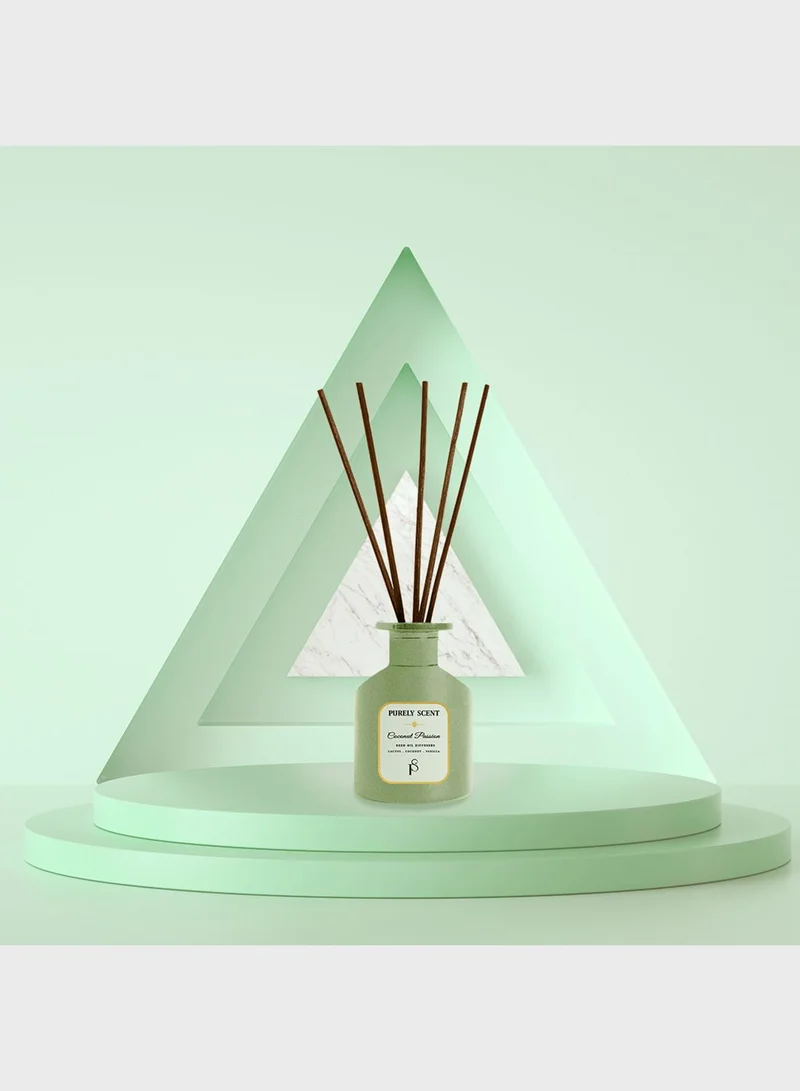 PURELY SCENT Coconut Passion Reed Diffuser – Large 200ML Scented Diffuser for Home – Long Lasting Tropical Fragrance with Essential Oils – Elegant Coconut Vanilla Oil Diffuser – Relaxing Aromatherapy Decor