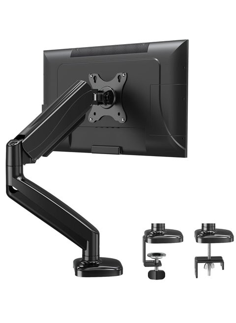 Single Monitor Arm for 13-32 Inch Monitors, Gas Spring Arm with 360° Rotation, VESA 75x75/100x100mm, C-Clamp & Grommet Base, Adjustable Stand for Monitors up to 8KG