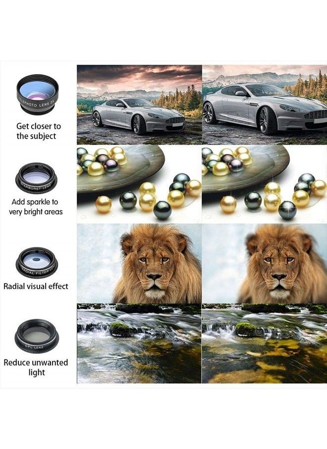 Godefa - Phone Camera Lens Kit, 14 in 1 Lenses with Selfie Light for iPhone 14 13 12 11 Xs X Pro Samsung and Other Andriod Smartphone, Universal Clip on Wide Angle+Macro+ Fisheye Camera Lenses - Image 1
