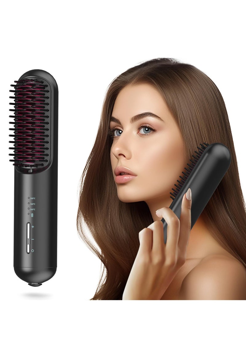 SYOSI Cordless Hair Straightener Brush, Portable Mini Straightening Brush for Travel, Ceramic Coating Negative Ion Hot Comb, USB C Rechargeable, Lightweight, Anti-Scald  - Image 1