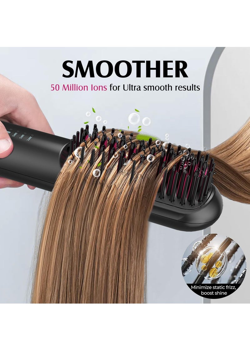 SYOSI Cordless Hair Straightener Brush, Portable Mini Straightening Brush for Travel, Ceramic Coating Negative Ion Hot Comb, USB C Rechargeable, Lightweight, Anti-Scald  - Image 2