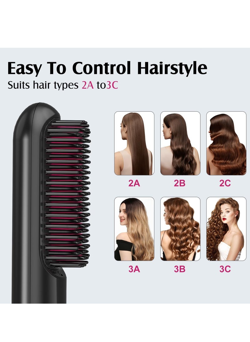 SYOSI Cordless Hair Straightener Brush, Portable Mini Straightening Brush for Travel, Ceramic Coating Negative Ion Hot Comb, USB C Rechargeable, Lightweight, Anti-Scald  - Image 3