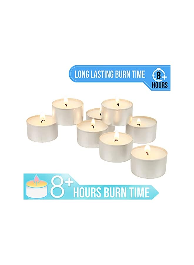 Green Tiger Bulk 50 Pack Unscented Smokeless Long Tea Light Candles with 8 Hour Extended Burn Time, White, Count - Image 4