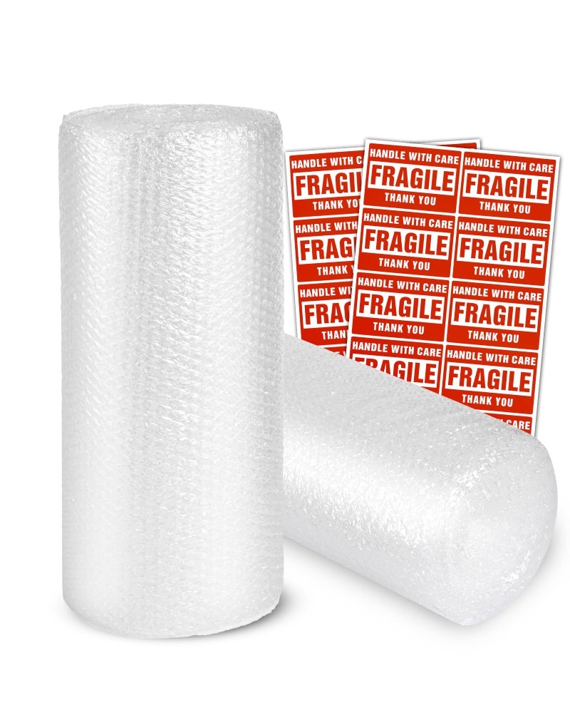 Pacific Mailer 2Pack Bubble Cushioning Wrap Rolls 316 x 17 x 72 ft Total Perforated 12 20 Fragile Stickers for Shipping Packaging Mailing - Image 2