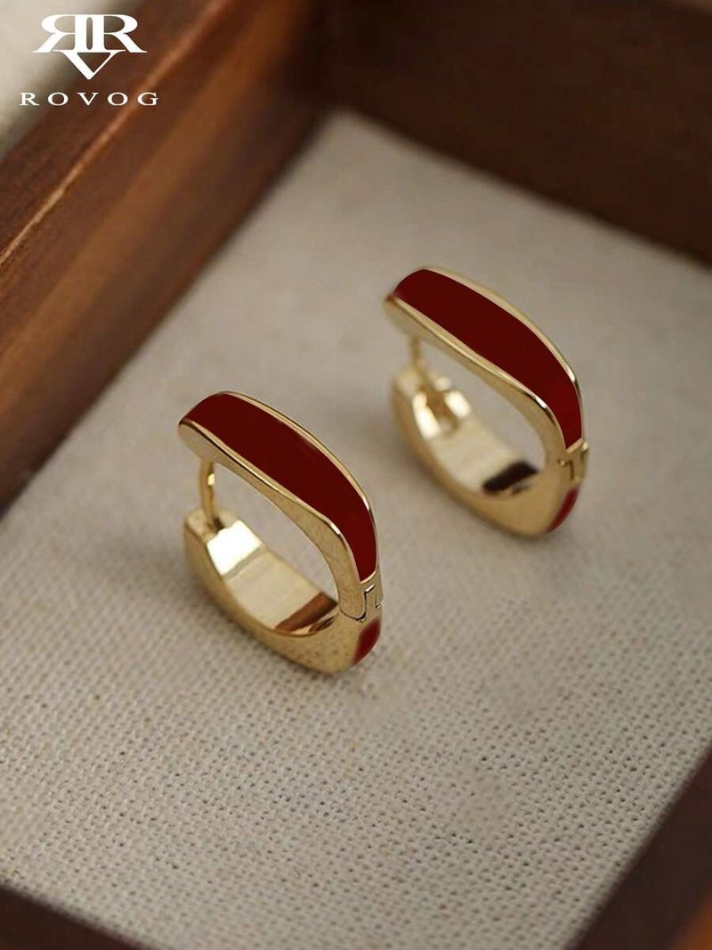 Shein Minimalist Geometric Copper Hoop Earrings for Women - Daily & Party  Wear - Image 1
