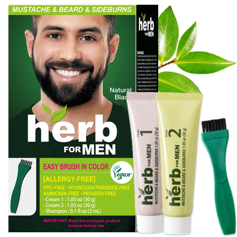 Herb Speedy Herb For Men Mustache & Beard Dye (Nature Black, 1 Pack), PPD-Free Ammonia-Free, Vegan with Natural Ingredients, Odorless, Gentle for Sensitive Skin, No Skin Irritation - Image 1