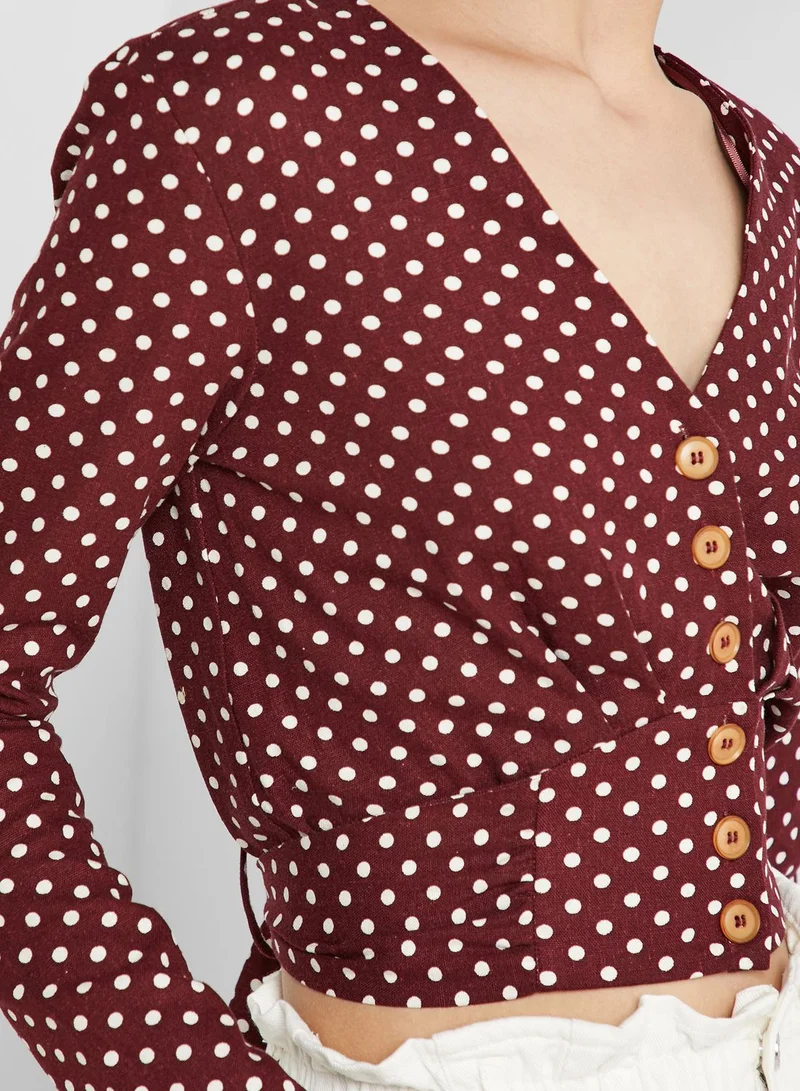 Miss Selfridge Long Sleeve Printed Linen Top Co-ord
