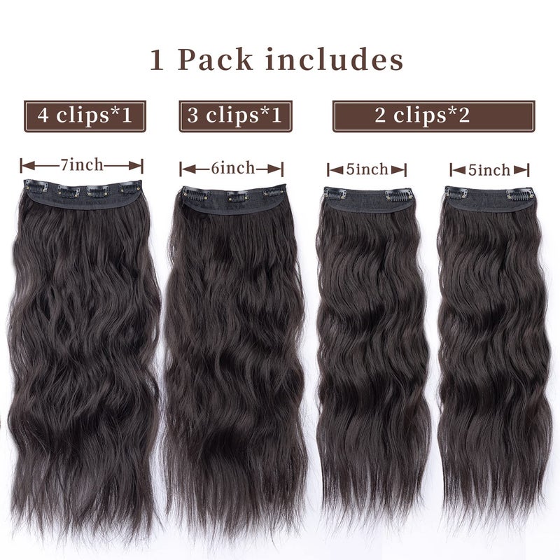 LEEONS Clip in Synthetic Hair Extensions Long Wavy 4PCS Thick Hairpieces Dark Brown Fiber Double Weft Natural Hair Extensions 20 Inch for Women (4pcs, 20Inch, 6A#) - Image 2