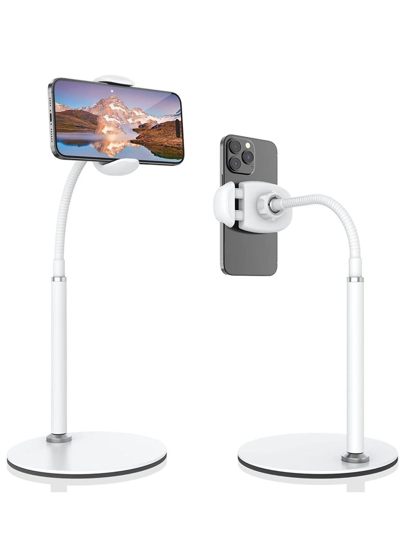 Y&D Cell Phone Stand, Adjustable Height & Angle Gooseneck Stand for Desk Flexible Arm Universal Holder, Aluminum Alloy Desktop Recording Compatible with 3.5"-7" Device (White) - Image 1