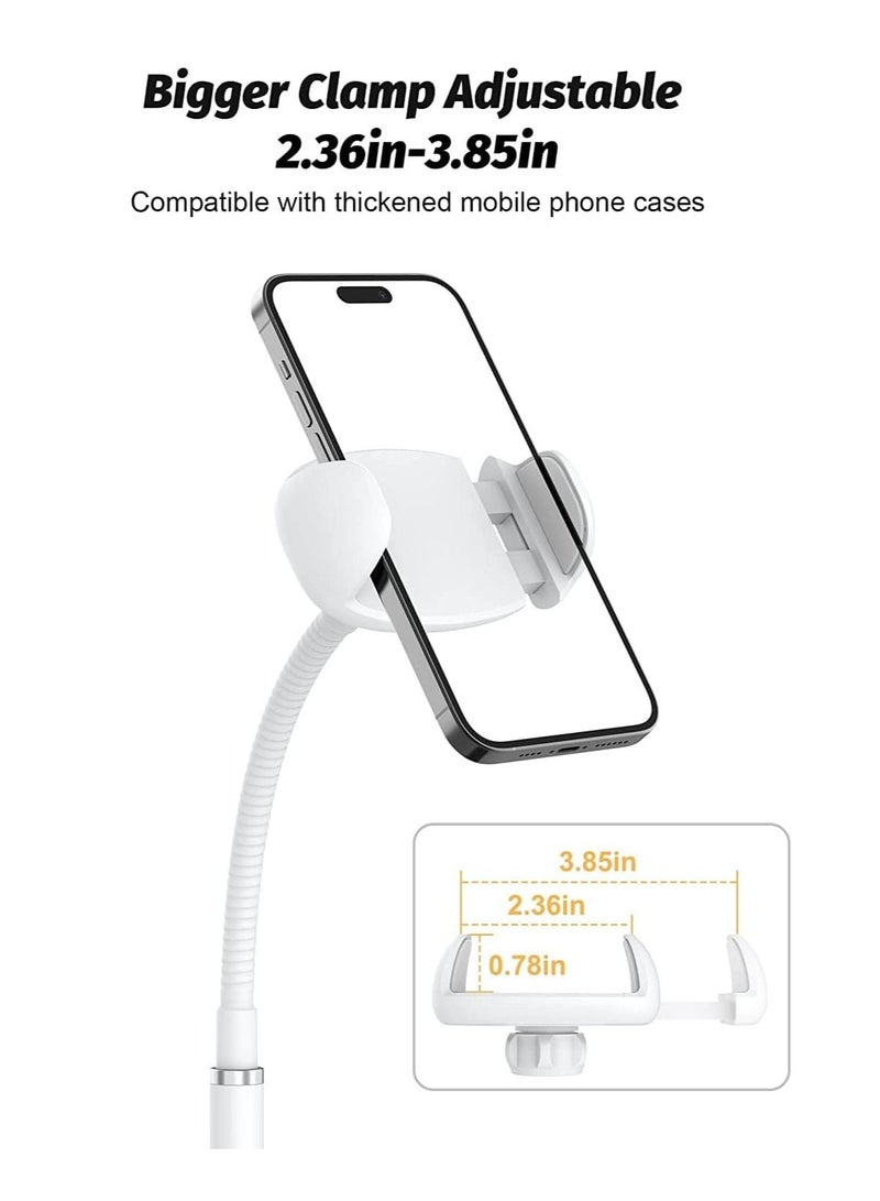 Y&D Cell Phone Stand, Adjustable Height & Angle Gooseneck Stand for Desk Flexible Arm Universal Holder, Aluminum Alloy Desktop Recording Compatible with 3.5"-7" Device (White) - Image 2