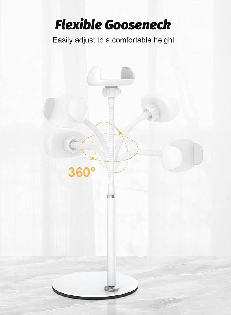 Y&D Cell Phone Stand, Adjustable Height & Angle Gooseneck Stand for Desk Flexible Arm Universal Holder, Aluminum Alloy Desktop Recording Compatible with 3.5"-7" Device (White) - Image 3