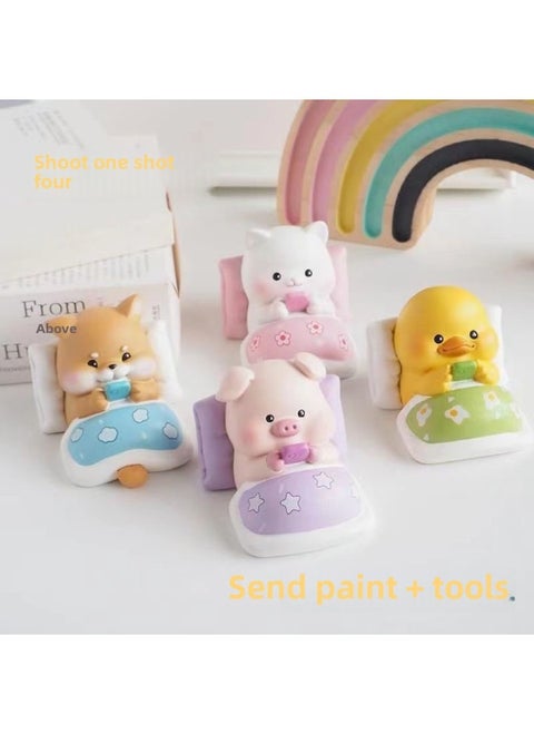 # Sanrio Plaster Doll Painted Diy Handmade Three-dimensional Painted Graffiti White Embryo Small Size Doll Painted Gigi-Color:Stay Up Late Team Series [pack Of Four] With Paint