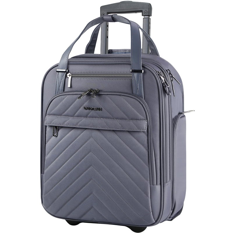 VANKEAN Carry On Underseat 16-inch Multi-functional Underseater Lightweight Overnight Suitcase with Wheels, Roller Case for Men Women Travel Business, Dark Grey - Image 1