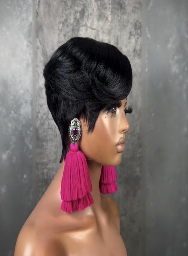 PangDongLai Pixie Cut Lace Front Human Hair Wigs 13x4x1 Lace Frontal Wigs Chic Elegent Short Straight Bob Wigs Pixie Cut Wigs For Black Women 150% Density Natural Black Color (natural black) - Image 4