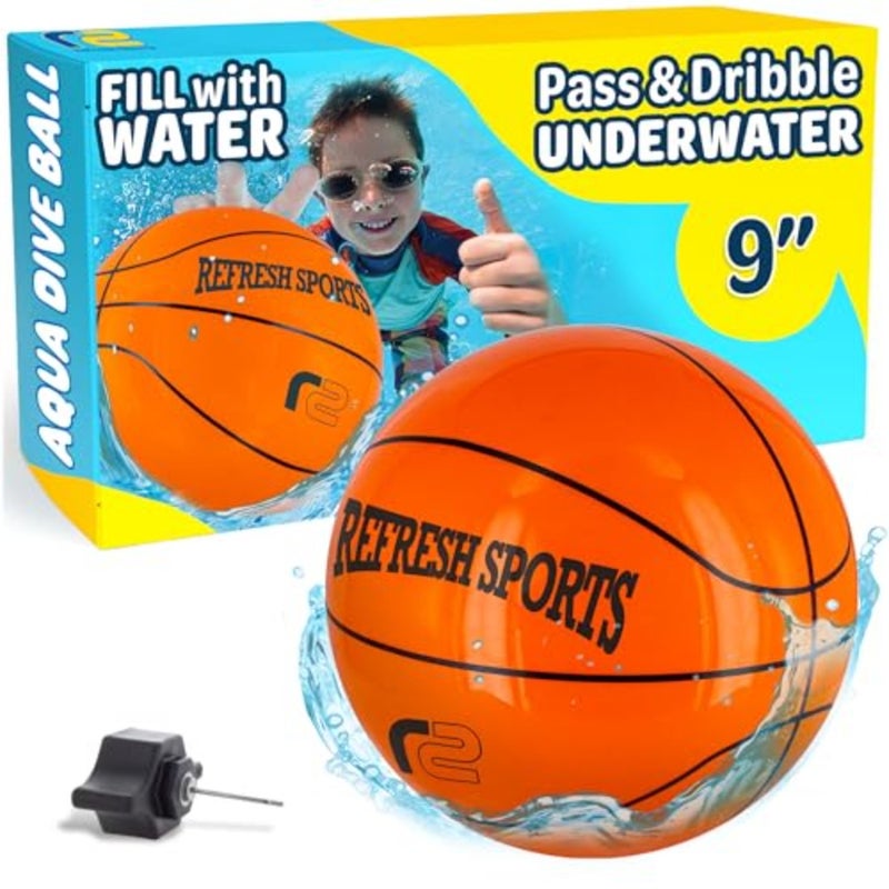Aqua Dive Ball 9" Underwater Pool Game for All Ages Fun Water Toy to Dribble and Shoot Great for Outdoor Pool Parties and Summer Water Game Fun Birthday Gift for Boys and Girls - Image 1