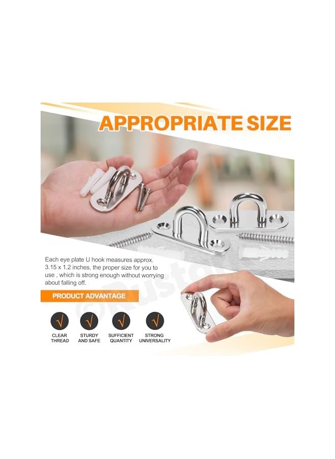 PROMASS promass 4Pcs M8 304 Stainless Steel Oval Pad Eye Plate Hook Assortment Kit Silver Pad Eyes Plate Marine Hardware Hook with Screw Heavy Duty Ceiling Hooks For Swing Hanging Outdoor and Indoor Activity  - Image 5